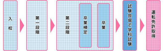 入校から免許取得までの案内図